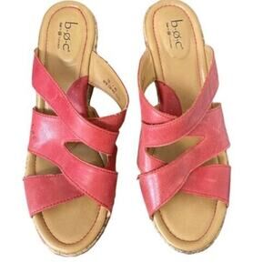 Born Boc Women Wedge Sandal Red Leather Upper Shoes Size 10US